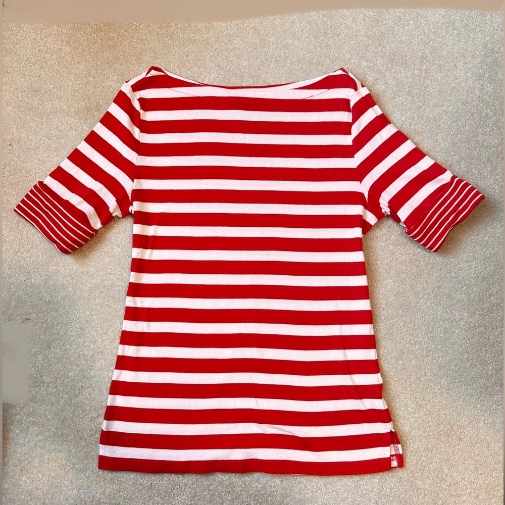 Lauren orange and white striped stretchy cotton top size S